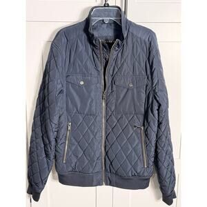 Zara Man Quilted Bomber Jacket Gray Zip Up Size Medium Lightweight
